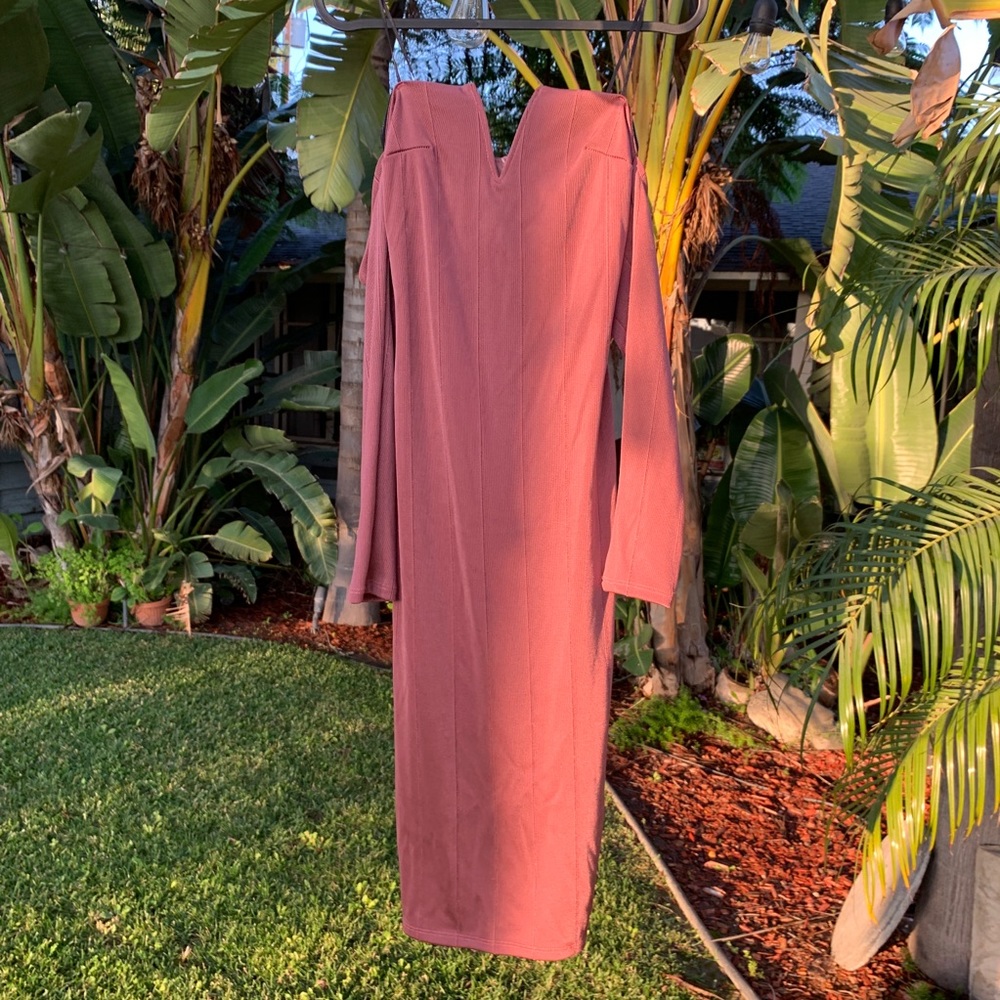 pinkish purplish off the shoulder dress!